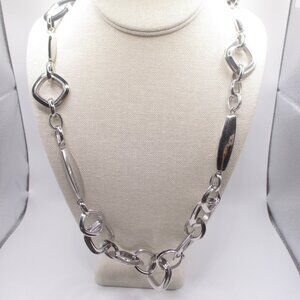 Chico's long geometric cord bib necklace 40" black  squares circles 0029